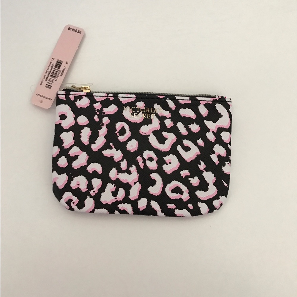 Victoria's Secret Coin Purse Black Pink Leopard Print NEW